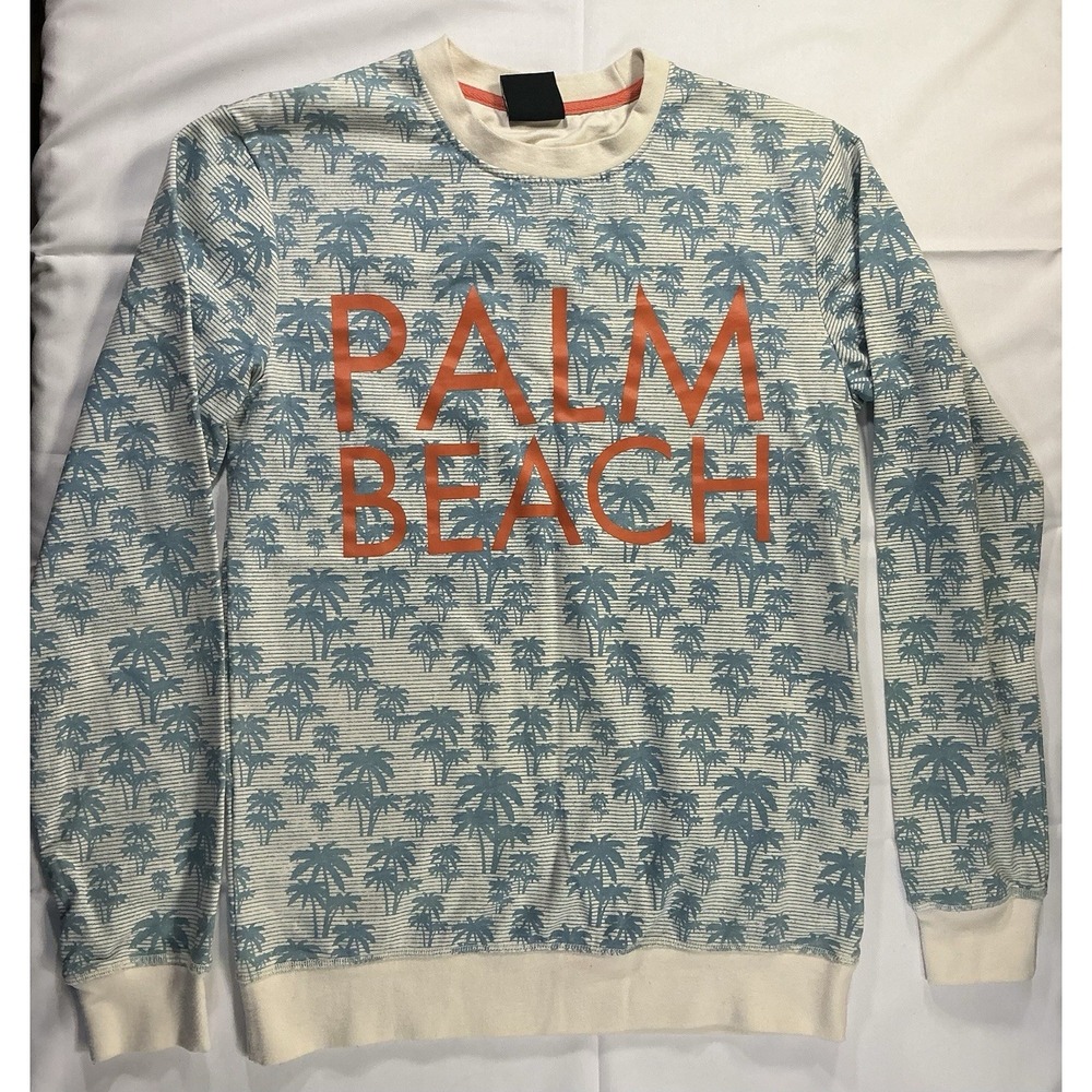 Cropp Mens S Graphic Sweatshirt Blue Palm Trees Palm Beach Coastal Streetwear